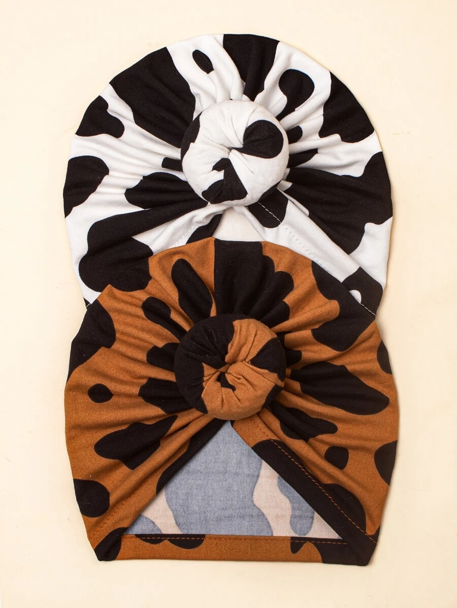 2pcs Baby Cow Print Hat - Multicolor - View 1