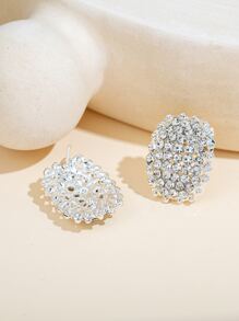 Rhinestone Decor Stud Earrings - Silver - View 2