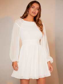 BizChic Lantern Sleeve Backless Flare Hem Dress - White - View 5