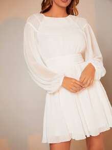 BizChic Lantern Sleeve Backless Flare Hem Dress - White - View 6