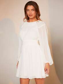 BizChic Lantern Sleeve Backless Flare Hem Dress - White - View 7
