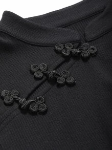 DAZY Camiseta de cuello mao tejido de canalé - Negro - Ver 6