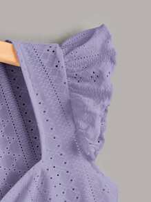 Soleia Butterfly Sleeve Lettuce Trim Drawstring Peplum Schiffy Blouse - Lilac Purple - View 4