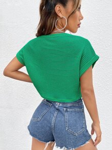 Muchica Áo thun nữ màu trơn Giải trí - màu xanh lá - Xem 2