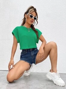 Muchica Áo thun nữ màu trơn Giải trí - màu xanh lá - Xem 5