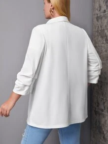 SHEIN LUNE 大碼青果領抽褶袖西裝外套 - 白色 - 查看 2