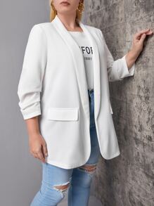 SHEIN LUNE 大碼青果領抽褶袖西裝外套 - 白色 - 查看 5