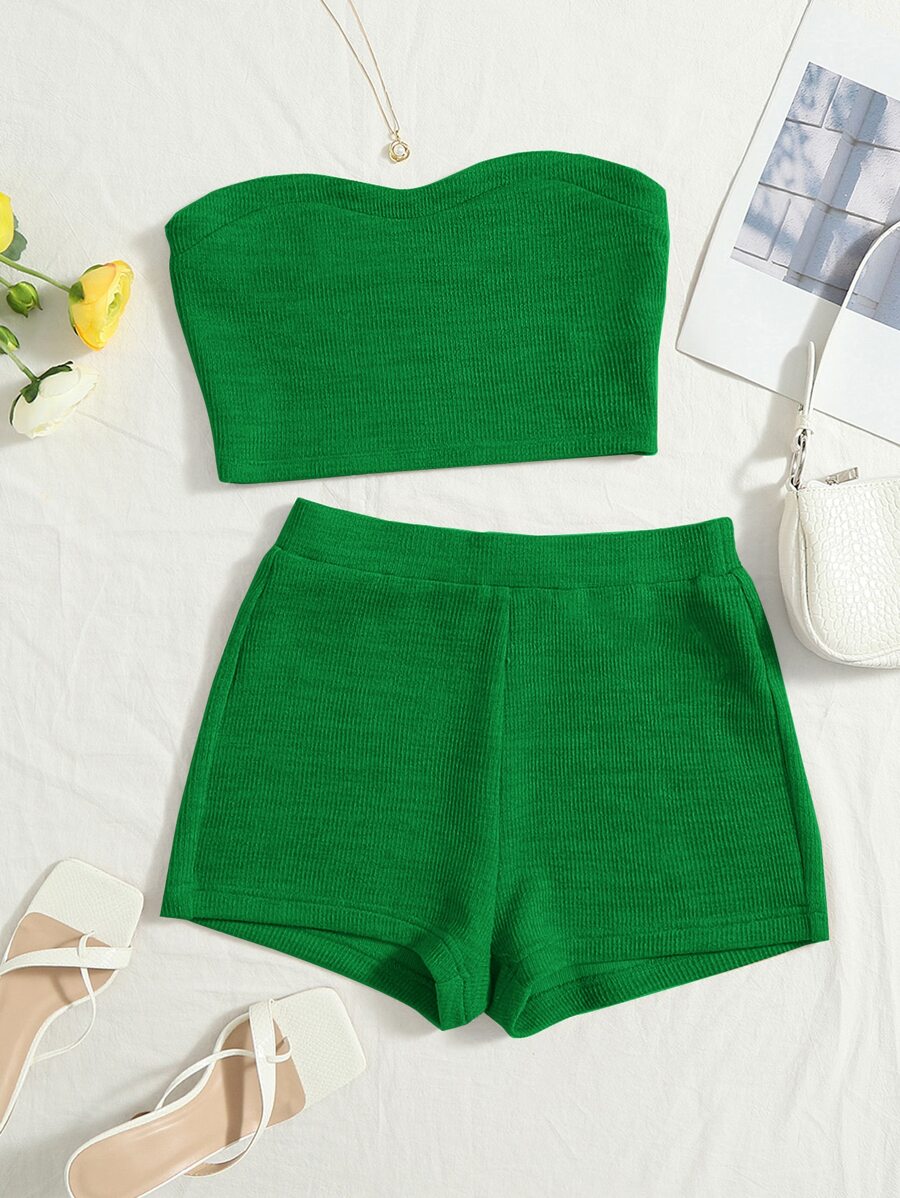 Soleia Ribbed Knit Tube Top & Cycling Shorts