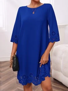 SHEIN Clasi Đầm Cắt ra Sò điệp màu trơn Giải trí - Xanh đậm - Xem 1