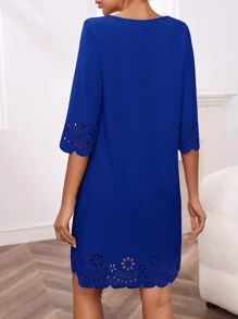 SHEIN Clasi Đầm Cắt ra Sò điệp màu trơn Giải trí - Xanh đậm - Xem 2