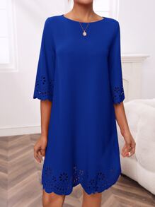 SHEIN Clasi Đầm Cắt ra Sò điệp màu trơn Giải trí - Xanh đậm - Xem 4