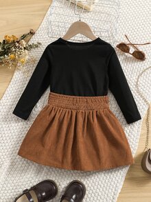 小女童字母圖案T恤和彈性腰帶半身裙 - 彩色 - 查看 2