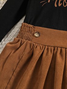 小女童字母圖案T恤和彈性腰帶半身裙 - 彩色 - 查看 3