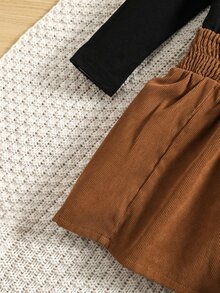 小女童字母圖案T恤和彈性腰帶半身裙 - 彩色 - 查看 4