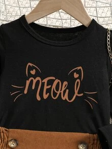 小女童字母圖案T恤和彈性腰帶半身裙 - 彩色 - 查看 5