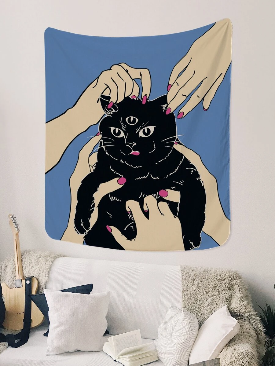 貓樣式掛毯 - 彩色 - 查看 1