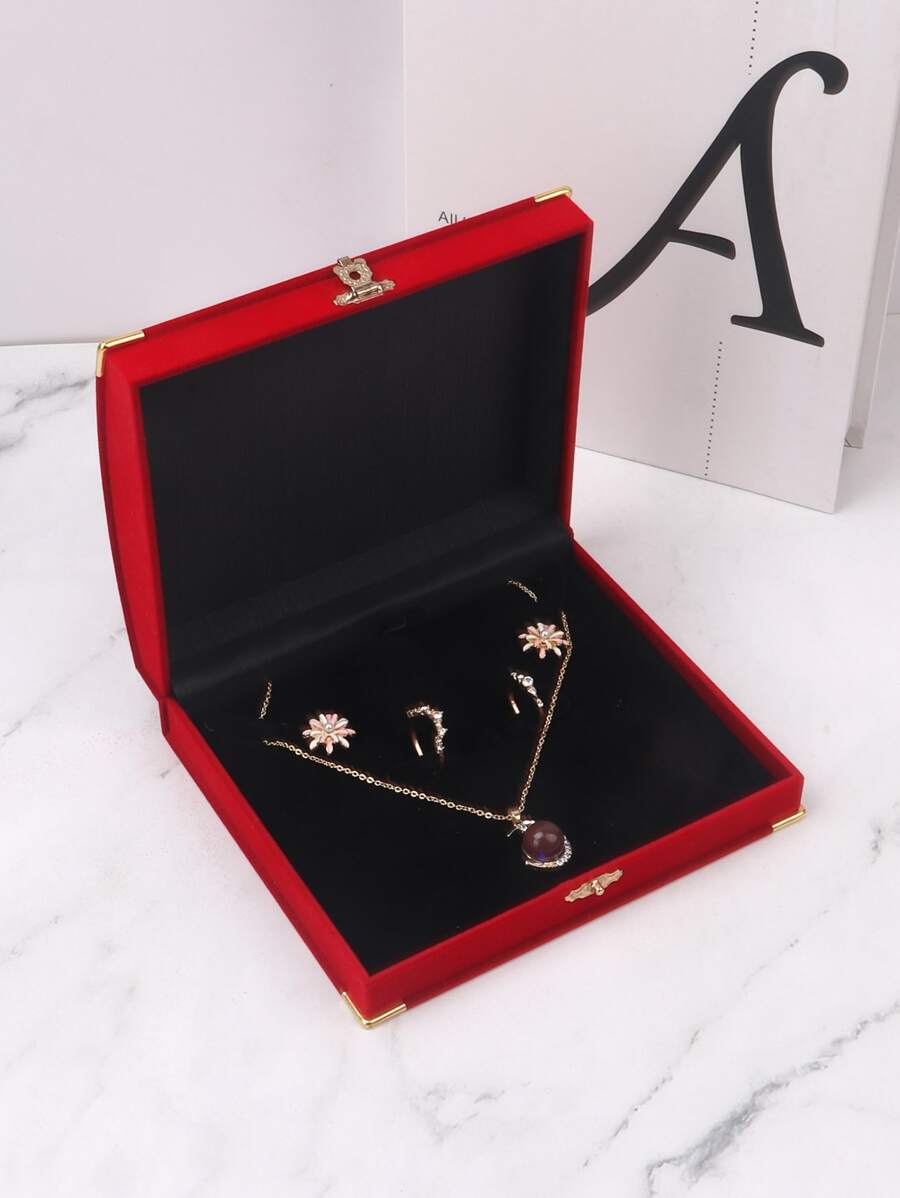 1個矩形珠寶收納盒,情人節禮物 - 紅色 - 查看 1