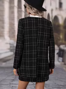 Chiquease Plaid Single Button Blazer & Skirt - Black - View 2