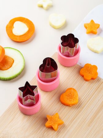 3入組不銹鋼蔬菜切刀星形心形和花朵形食物迷你餡餅曲奇印章模具適用於兒童烘焙便當盒和裝飾工具