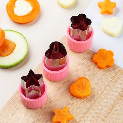 3入組不銹鋼蔬菜切刀星形心形和花朵形食物迷你餡餅曲奇印章模具適用於兒童烘焙便當盒和裝飾工具