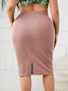 SHEIN Privé Plus High Waist Slit Back Skirt - Dusty Pink - View 2