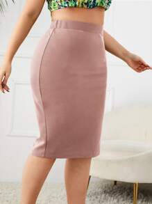 SHEIN Privé Plus High Waist Slit Back Skirt - Dusty Pink - View 5
