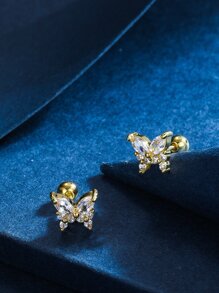 Cubic Zirconia Butterfly Stud Earrings - Yellow Gold - View 1