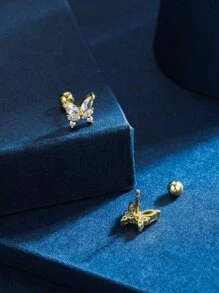 Cubic Zirconia Butterfly Stud Earrings - Yellow Gold - View 2