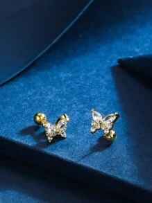 Cubic Zirconia Butterfly Stud Earrings - Yellow Gold - View 3