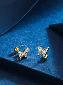 Cubic Zirconia Butterfly Stud Earrings - Yellow Gold - View 4
