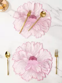1pc New Kitchen Table Decor Embroidered Placemat, Suitable For Dining Room, Living Room, Heat Insulation, Anti-Scratch, Anti-Dust, Applicable For Weddings, Parties, Gifts, Birthdays, Christmas - Pink - View 12