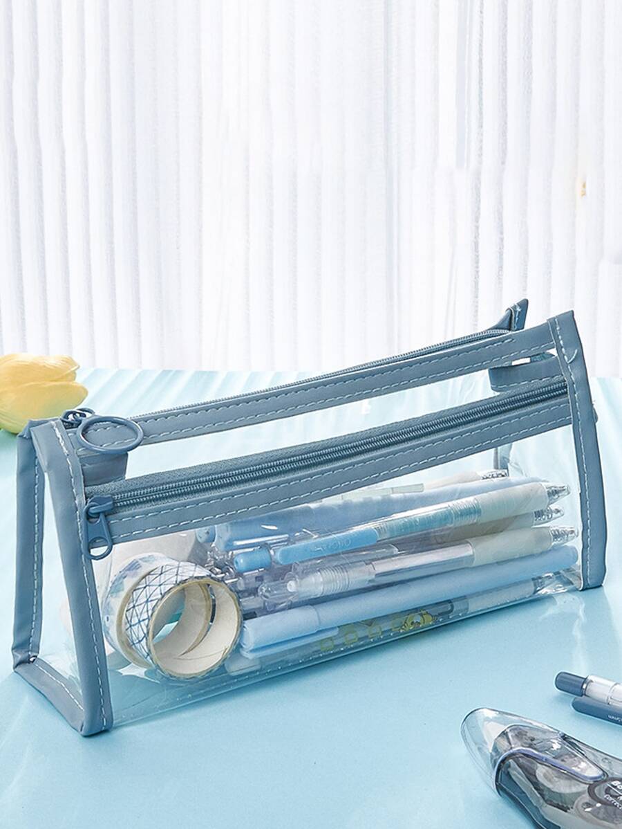 1pc Hộp đựng bút chì trong suốt nhiều lớp - Màu xanh lam - Xem 1