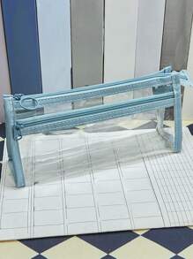 1pc Hộp đựng bút chì trong suốt nhiều lớp - Màu xanh lam - Xem 4