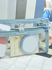 1pc Hộp đựng bút chì trong suốt nhiều lớp - Màu xanh lam - Xem 5