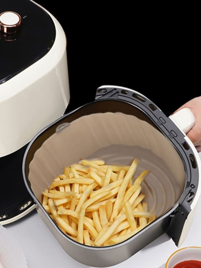 1pc Plain Air Fryer Air Fryer Liner, Simple Brown Silicone  Air Fryer Pot, For Home Baking