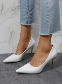 Point Toe Stiletto Heeled Court Pumps - White - View 4