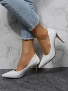 Point Toe Stiletto Heeled Court Pumps - White - View 5