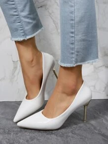Point Toe Stiletto Heeled Court Pumps - White - View 6