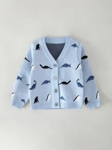 Bebé Cárdigan con patrón de dinosaurio con botón - Celeste - Ver 1
