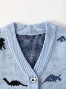 Bebé Cárdigan con patrón de dinosaurio con botón - Celeste - Ver 4