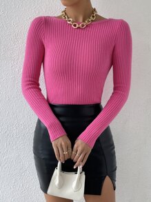 SHEIN Essnce Jersey unicolor tejido de canalé