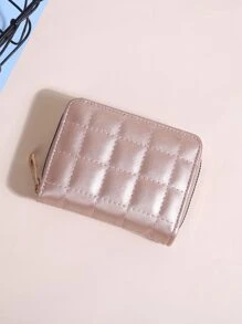 绗缝细节拉链小钱包零钱包小钱包卡包双折女士钱包便携现金白领女性大学工作商务通勤办公室周年纪念情侣生日礼物情人节礼物 - 香檳色 - 查看 3