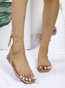 Clear Strap Tie Back Sandals - Clear - View 3