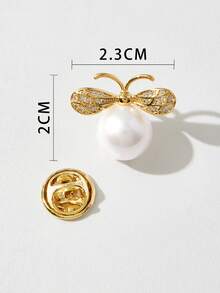 Rhinestone & Faux Pearl Bee Design Brooch - Yellow Gold - View 4