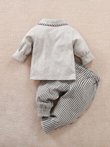 Yierying Baby Boy Bow Front Shirt & Striped Pants