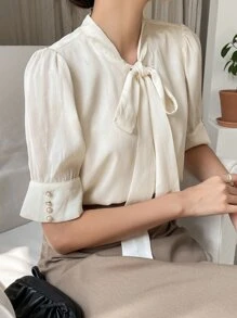 DAZY 綁領泡泡袖襯衫