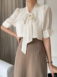 DAZY 綁領泡泡袖襯衫