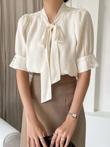 DAZY 綁領泡泡袖襯衫