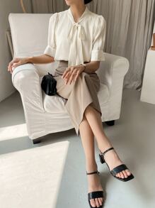 DAZY 綁領泡泡袖襯衫