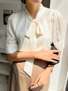 DAZY 綁領泡泡袖襯衫